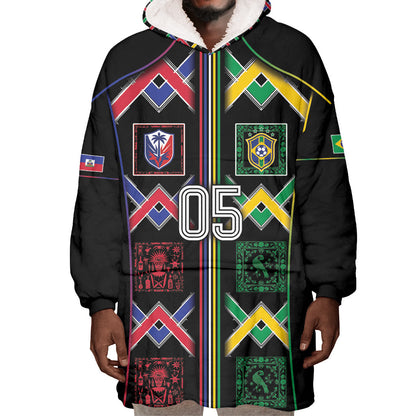 Custom Brazil And Haiti Football Wearable Blanket Hoodie Mix Brazilian Haitian Roots