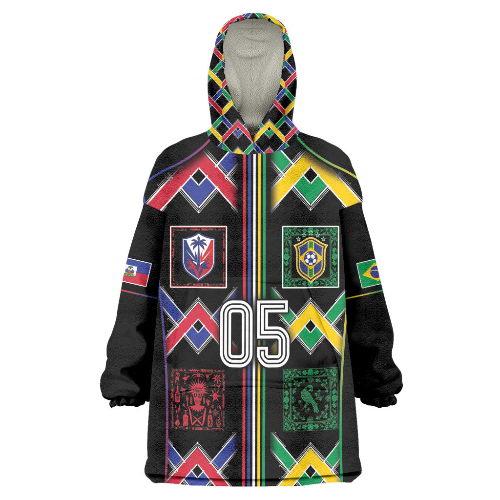 Custom Brazil And Haiti Football Wearable Blanket Hoodie Mix Brazilian Haitian Roots