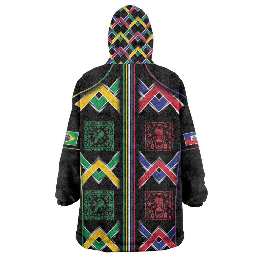 Custom Brazil And Haiti Football Wearable Blanket Hoodie Mix Brazilian Haitian Roots