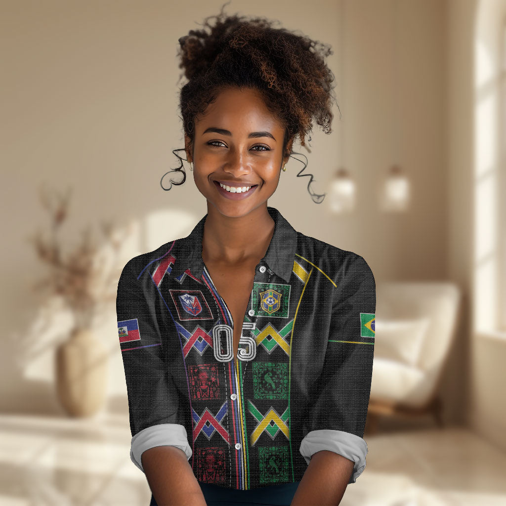 Custom Brazil And Haiti Football Women Casual Shirt Mix Brazilian Haitian Roots