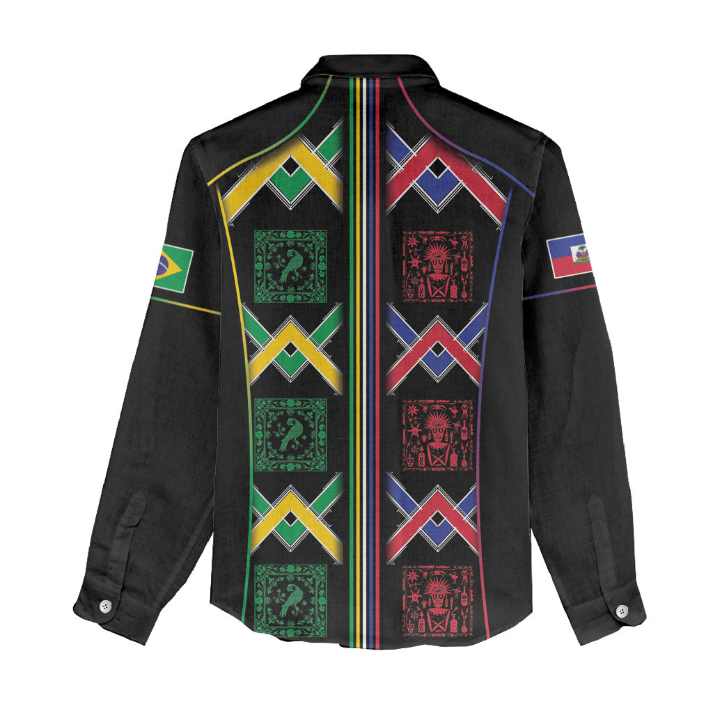 Custom Brazil And Haiti Football Women Casual Shirt Mix Brazilian Haitian Roots