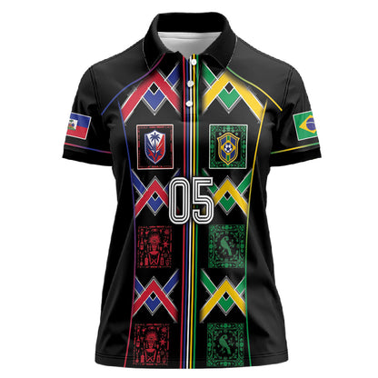 Custom Brazil And Haiti Football Women Polo Shirt Mix Brazilian Haitian Roots