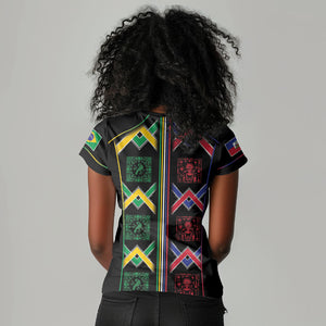 Custom Brazil And Haiti Football Women V-Neck T-Shirt Mix Brazilian Haitian Roots