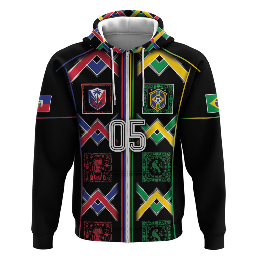 Custom Brazil And Haiti Football Zip Hoodie Mix Brazilian Haitian Roots