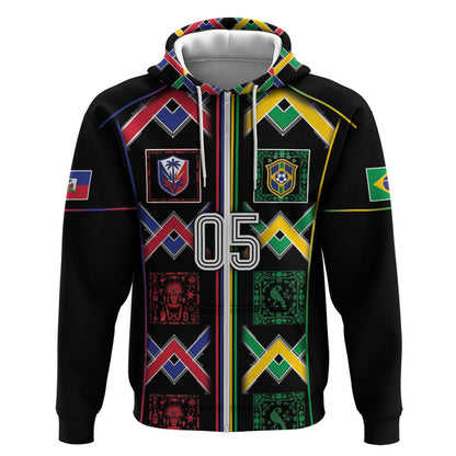 Custom Brazil And Haiti Football Zip Hoodie Mix Brazilian Haitian Roots