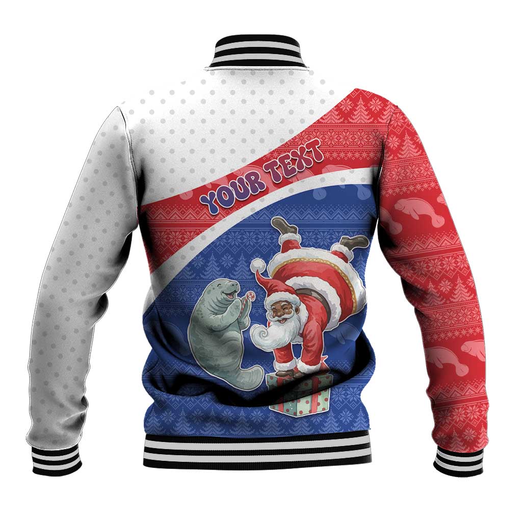 Personalized Cape Verde Christmas Baseball Jacket Black Santa Clause With The Manatee - African Pride