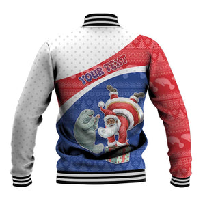 Personalized Cape Verde Christmas Baseball Jacket Black Santa Clause With The Manatee - African Pride