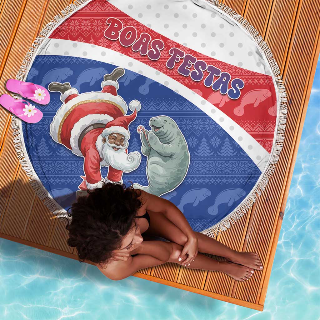 Cape Verde Christmas Beach Blanket Black Santa Clause With The Manatee - African Pride