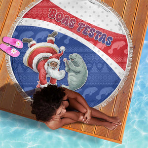 Cape Verde Christmas Beach Blanket Black Santa Clause With The Manatee - African Pride