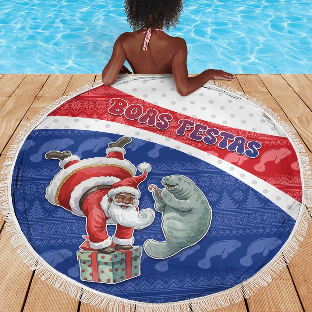 Cape Verde Christmas Beach Blanket Black Santa Clause With The Manatee - African Pride