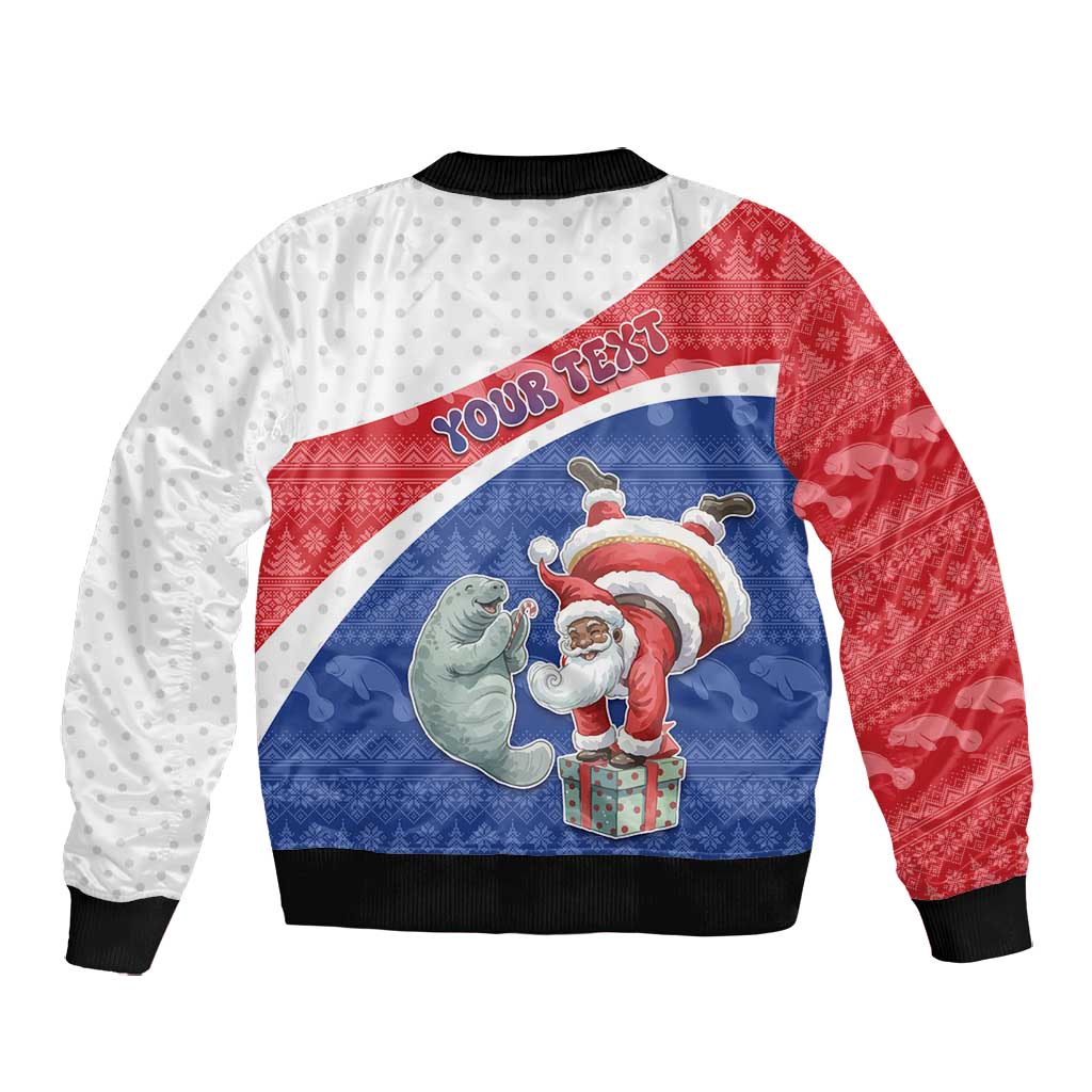 Personalized Cape Verde Christmas Bomber Jacket Black Santa Clause With The Manatee - African Pride