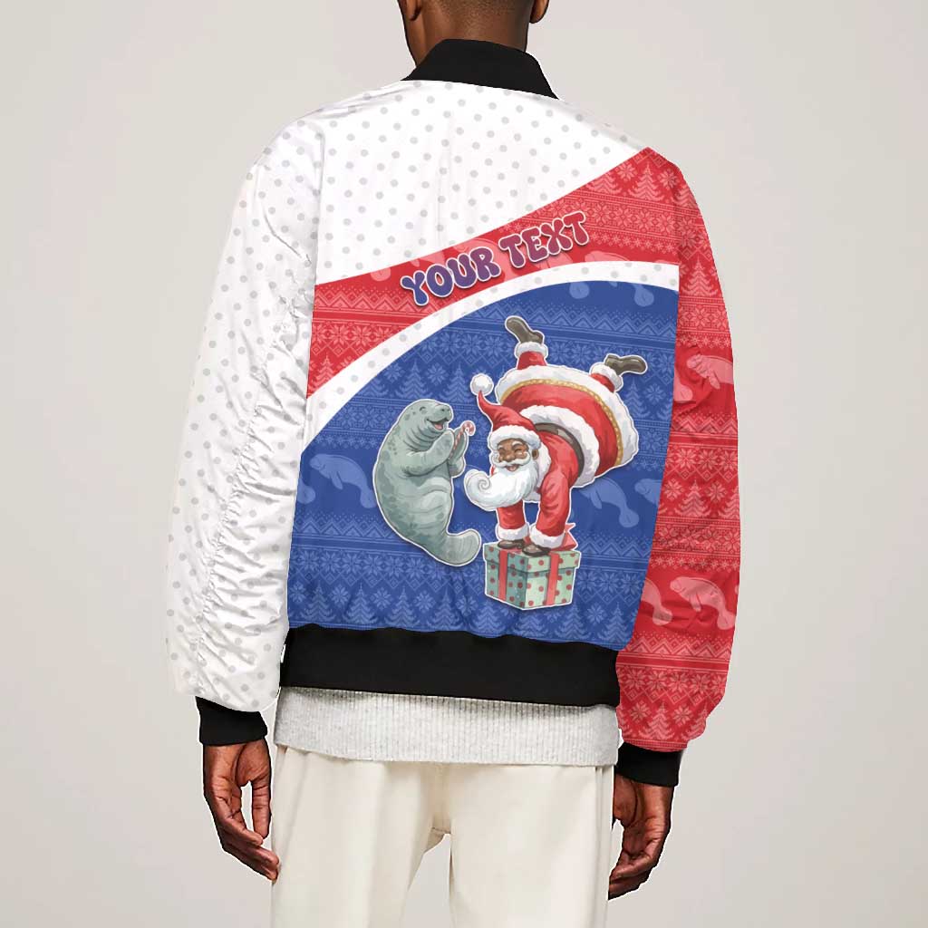 Personalized Cape Verde Christmas Bomber Jacket Black Santa Clause With The Manatee - African Pride