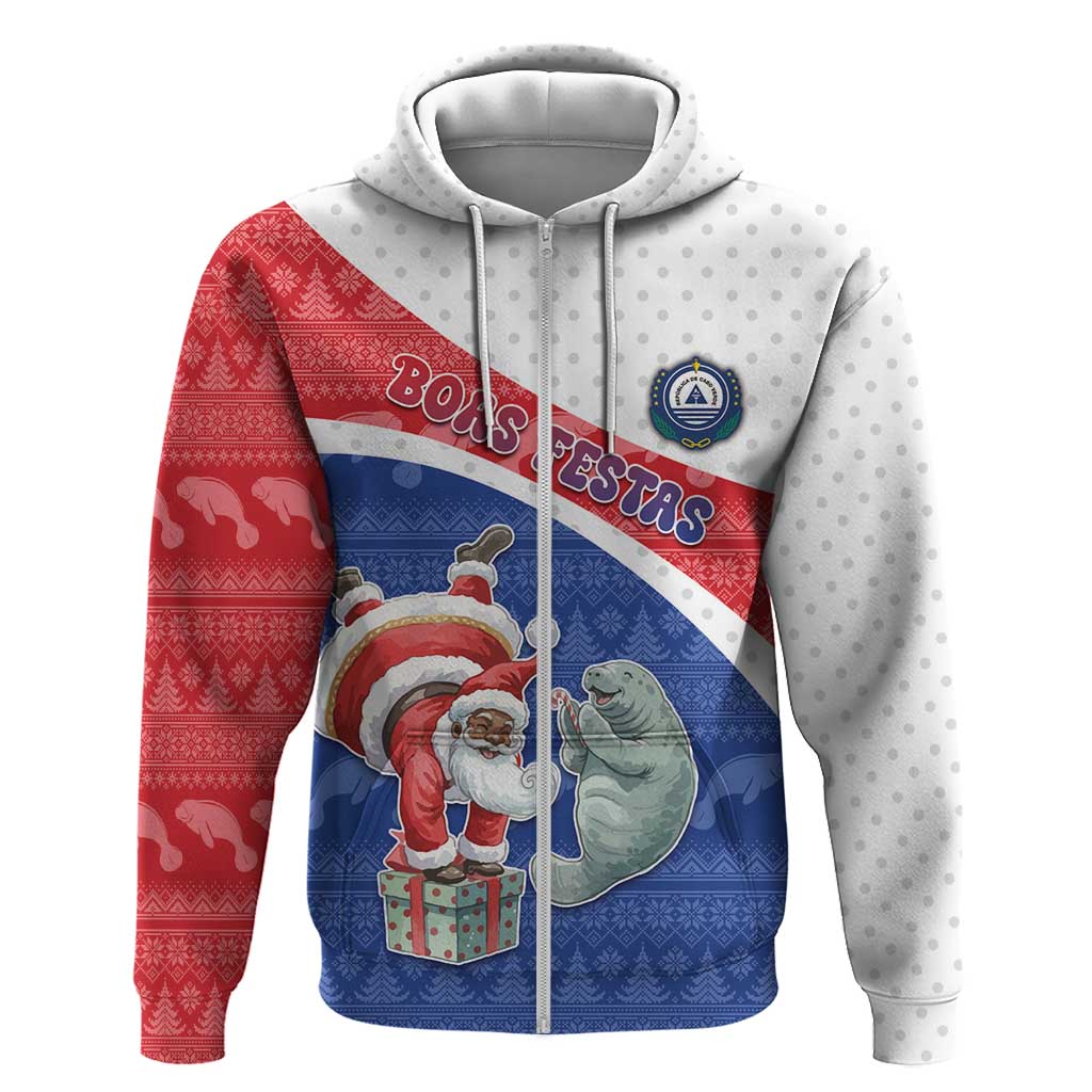 Personalized Cape Verde Christmas Hoodie Black Santa Clause With The Manatee - African Pride