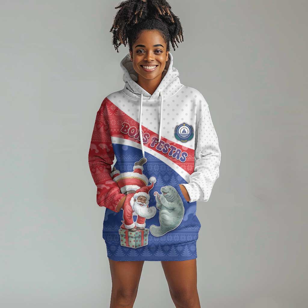 Personalized Cape Verde Christmas Hoodie Dress Black Santa Clause With The Manatee - African Pride