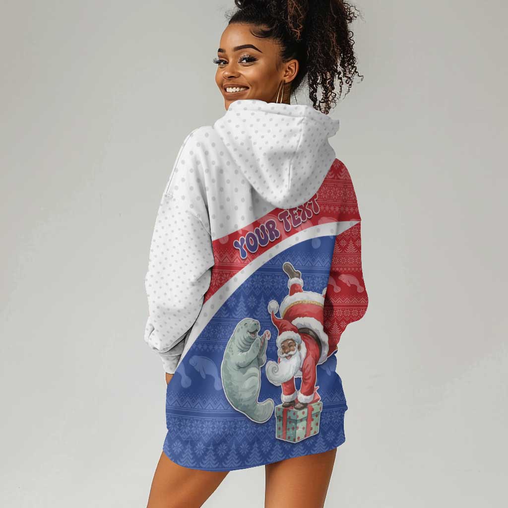 Personalized Cape Verde Christmas Hoodie Dress Black Santa Clause With The Manatee - African Pride