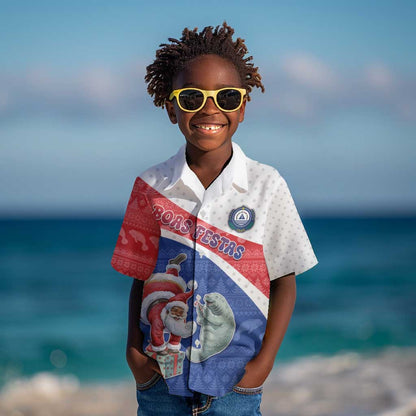 Personalized Cape Verde Christmas Kid Hawaiian Shirt Black Santa Clause With The Manatee - African Pride