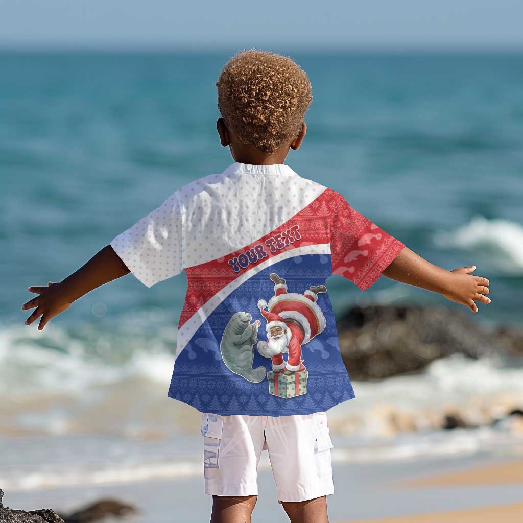 Personalized Cape Verde Christmas Kid Hawaiian Shirt Black Santa Clause With The Manatee - African Pride