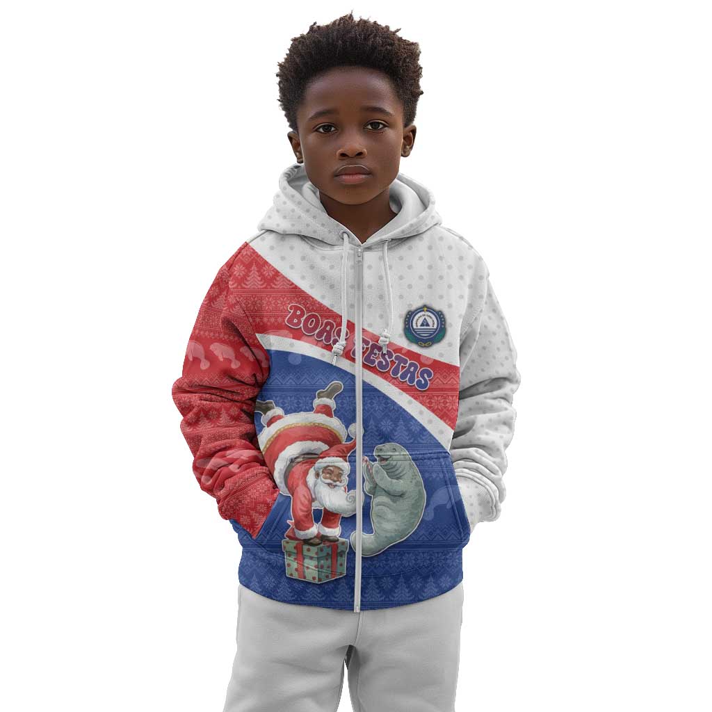 Personalized Cape Verde Christmas Kid Hoodie Black Santa Clause With The Manatee - African Pride