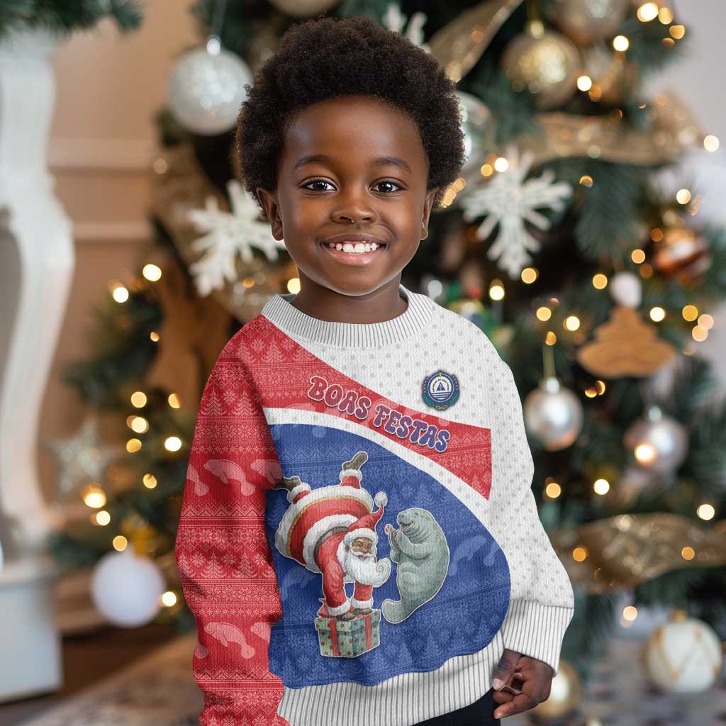 Personalized Cape Verde Christmas Kid Ugly Christmas Sweater Black Santa Clause With The Manatee - African Pride