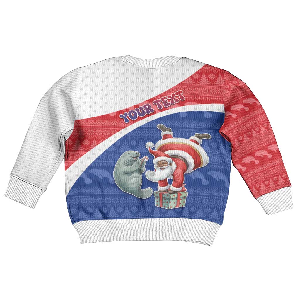 Personalized Cape Verde Christmas Kid Ugly Christmas Sweater Black Santa Clause With The Manatee - African Pride