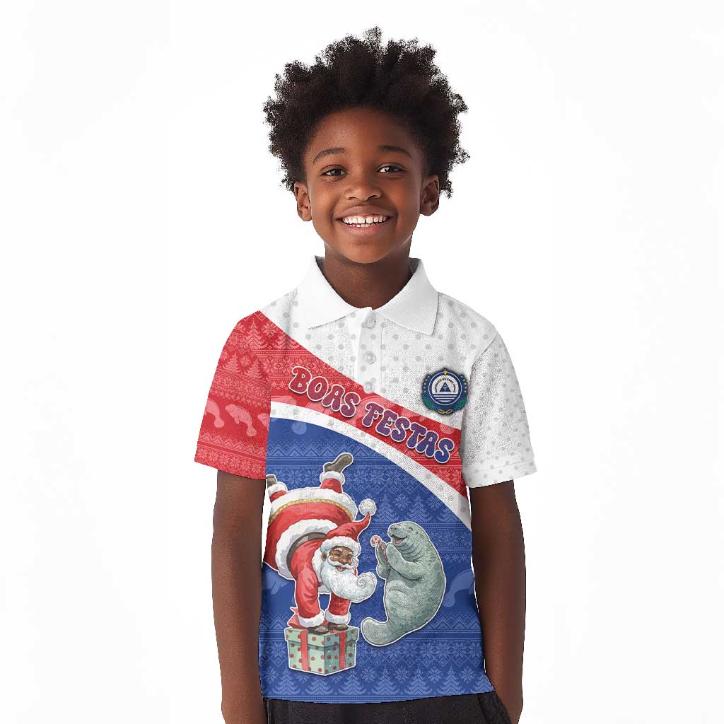 Personalized Cape Verde Christmas Kid Polo Shirt Black Santa Clause With The Manatee - African Pride