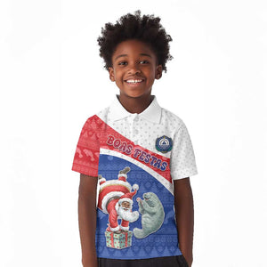 Personalized Cape Verde Christmas Kid Polo Shirt Black Santa Clause With The Manatee - African Pride