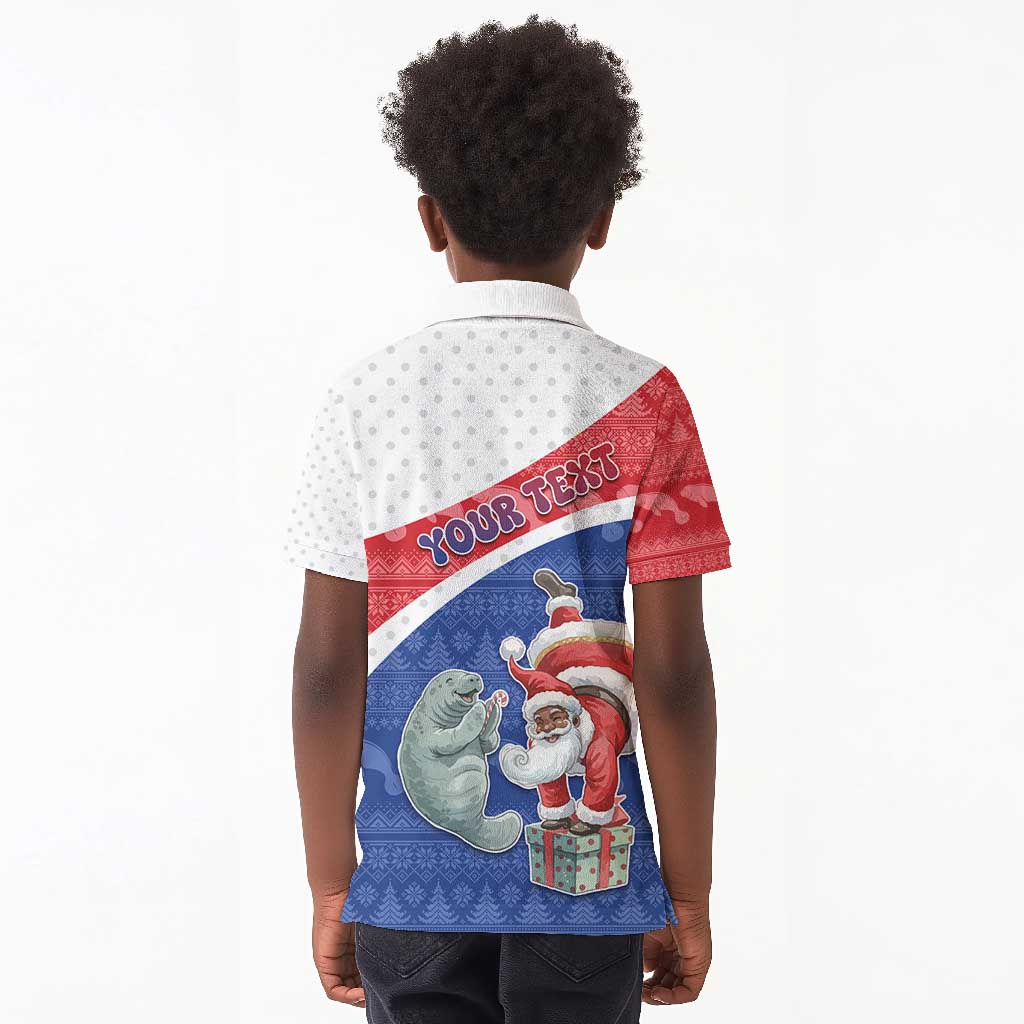 Personalized Cape Verde Christmas Kid Polo Shirt Black Santa Clause With The Manatee - African Pride