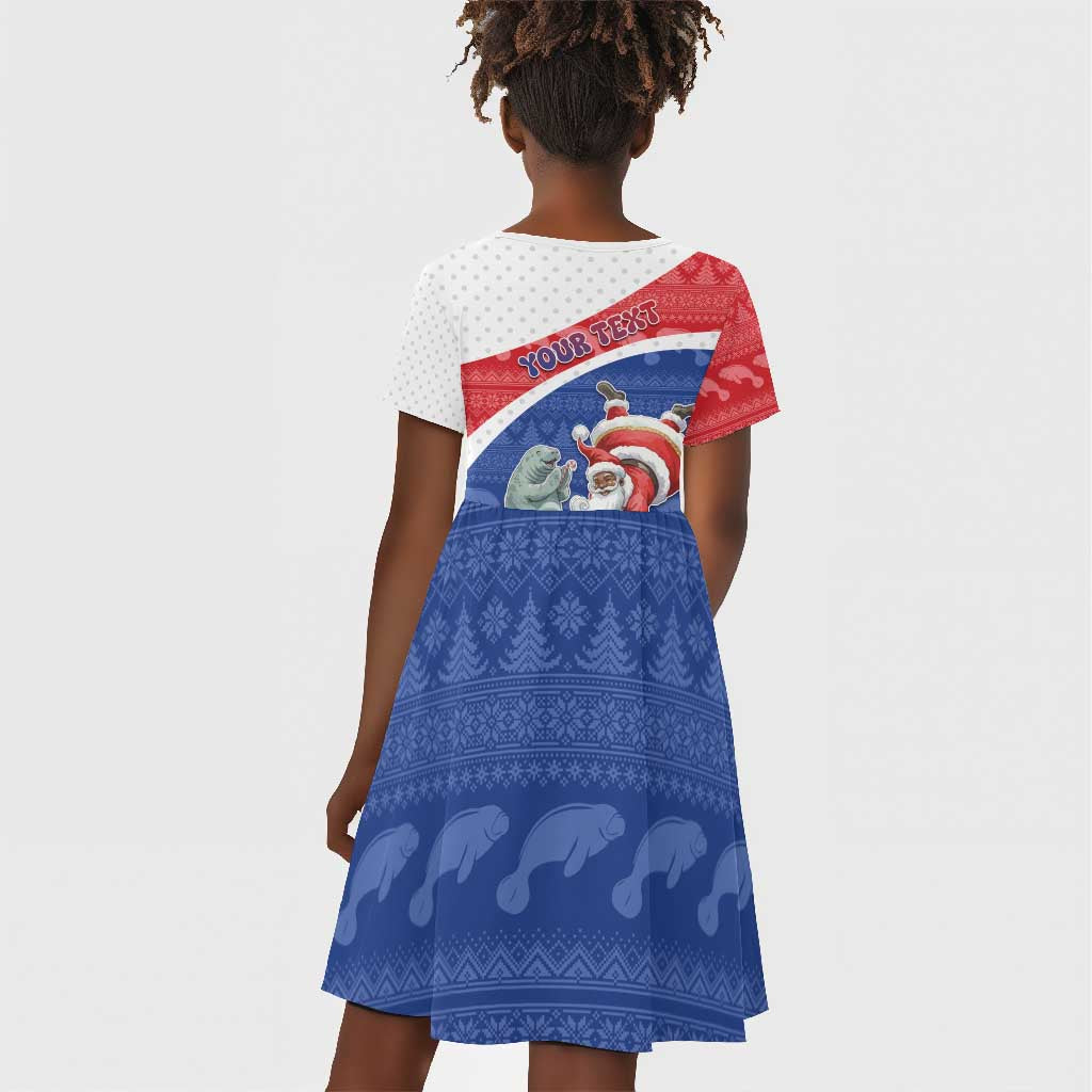 Personalized Cape Verde Christmas Kid Short Sleeve Dress Black Santa Clause With The Manatee - African Pride