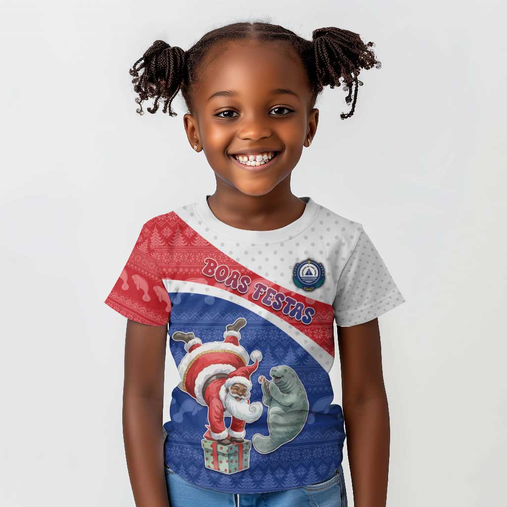 Personalized Cape Verde Christmas Kid T shirt Black Santa Clause With The Manatee - African Pride