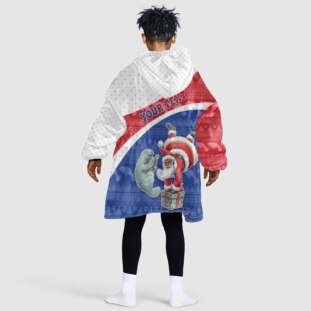 Personalized Cape Verde Christmas Kid Wearable Blanket Hoodie Black Santa Clause With The Manatee - African Pride