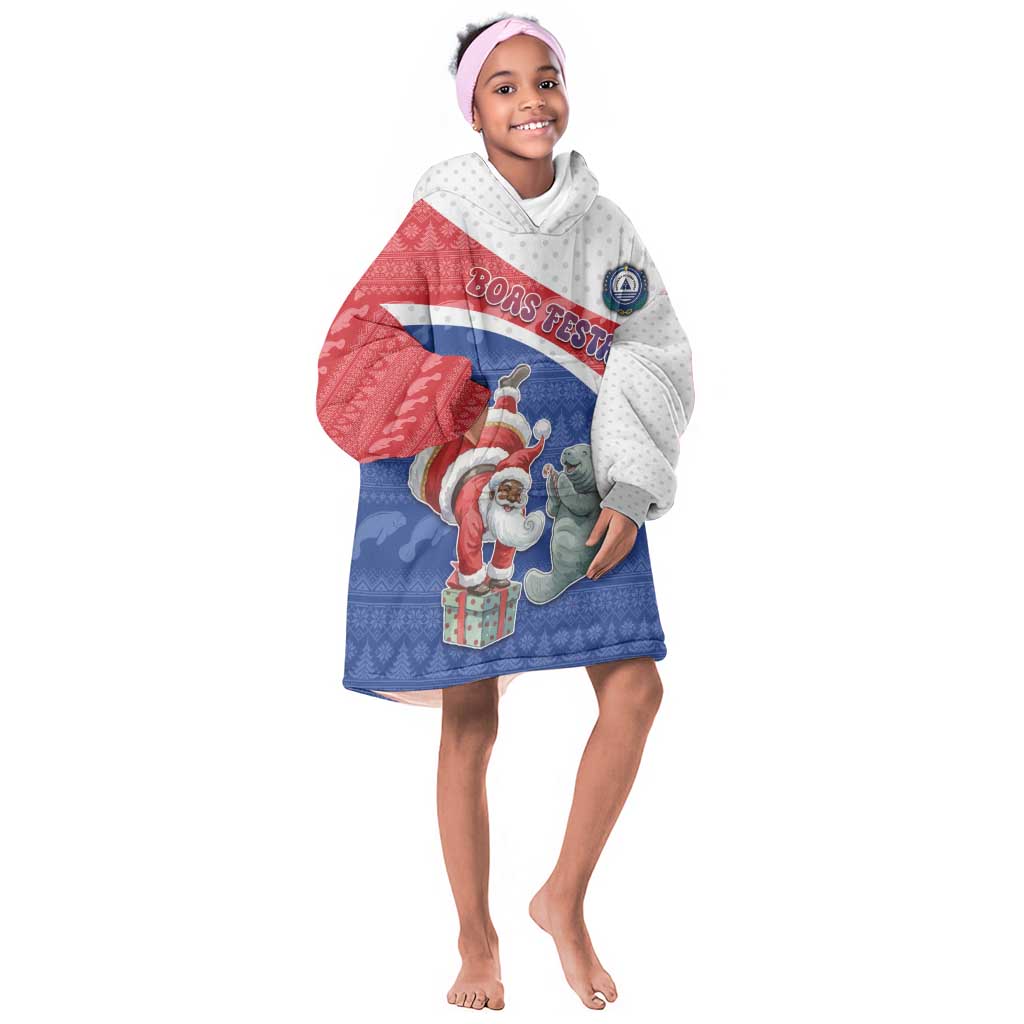 Personalized Cape Verde Christmas Kid Wearable Blanket Hoodie Black Santa Clause With The Manatee - African Pride