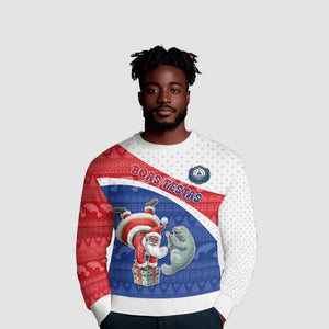 Personalized Cape Verde Christmas Ugly Christmas Sweater Black Santa Clause With The Manatee - African Pride