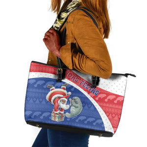 Cape Verde Christmas Leather Tote Bag Black Santa Clause With The Manatee - African Pride