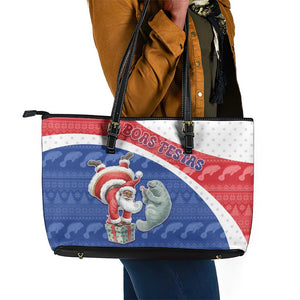 Cape Verde Christmas Leather Tote Bag Black Santa Clause With The Manatee - African Pride