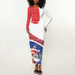 Personalized Cape Verde Christmas Long Sleeve Bodycon Dress Black Santa Clause With The Manatee - African Pride