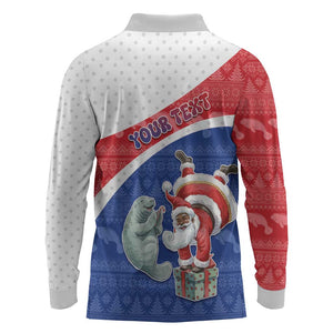 Personalized Cape Verde Christmas Long Sleeve Polo Shirt Black Santa Clause With The Manatee - African Pride