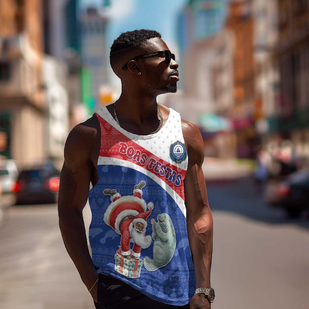 Personalized Cape Verde Christmas Men Tank Top Black Santa Clause With The Manatee - African Pride