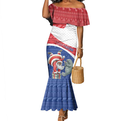Personalized Cape Verde Christmas Mermaid Dress Black Santa Clause With The Manatee - African Pride