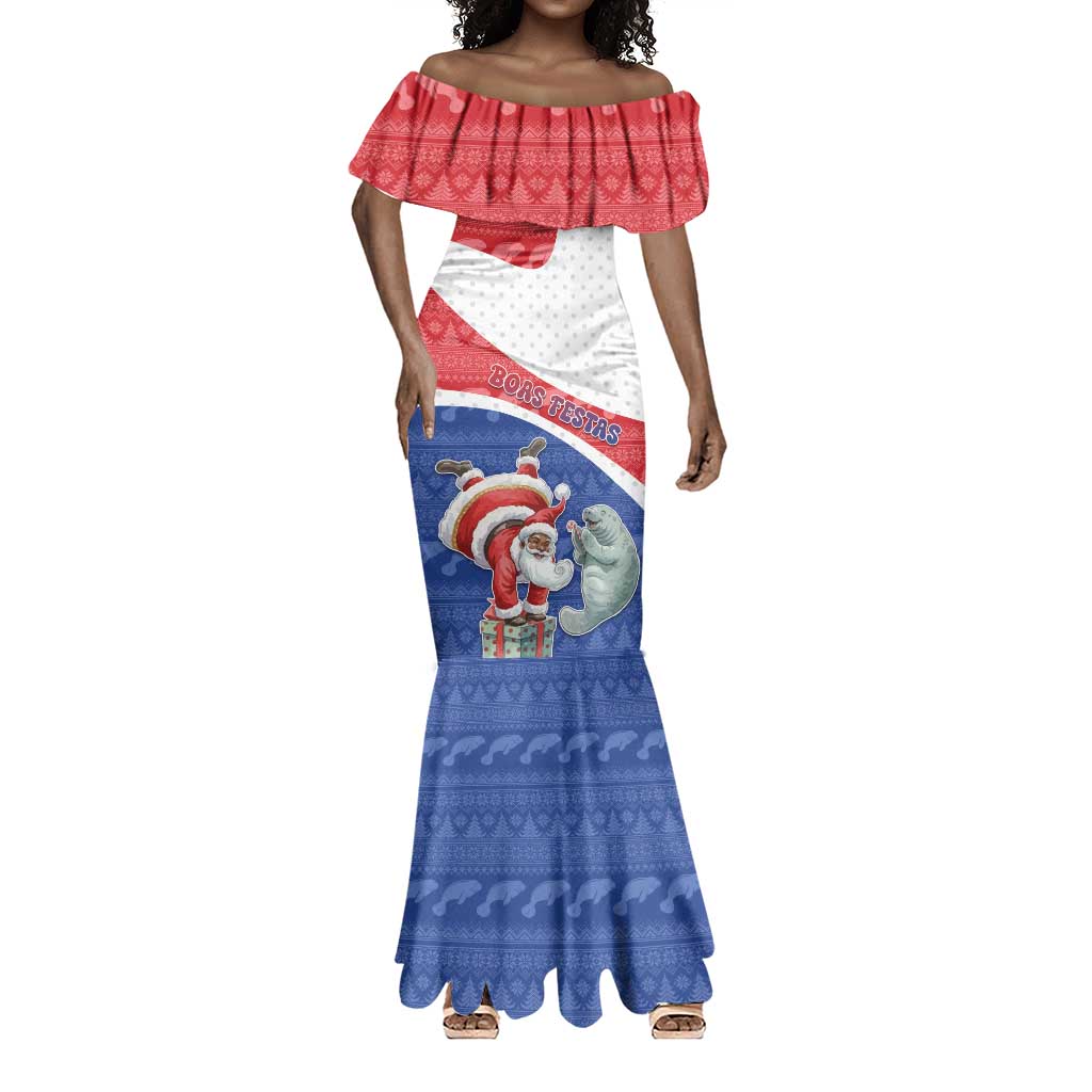 Personalized Cape Verde Christmas Mermaid Dress Black Santa Clause With The Manatee - African Pride