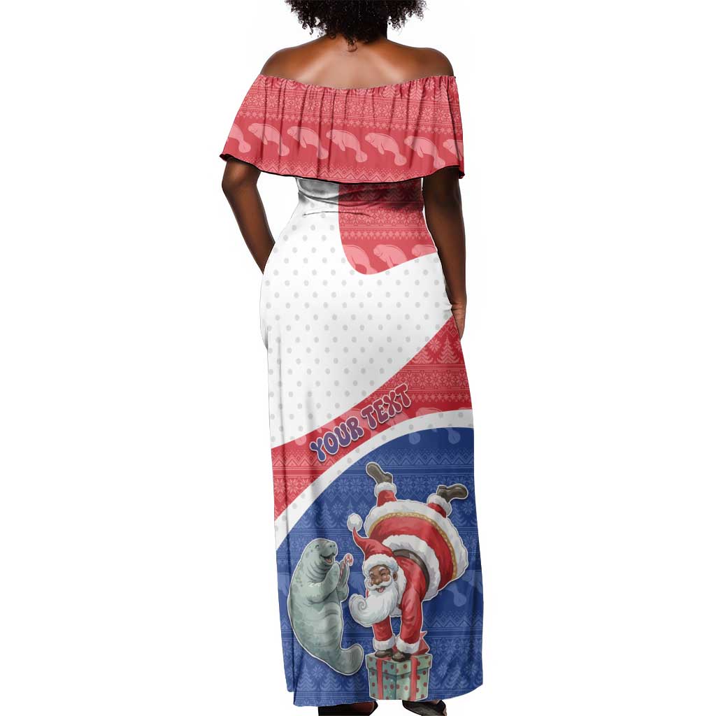 Personalized Cape Verde Christmas Off Shoulder Maxi Dress Black Santa Clause With The Manatee - African Pride