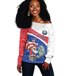Personalized Cape Verde Christmas Off Shoulder Sweater Black Santa Clause With The Manatee - African Pride