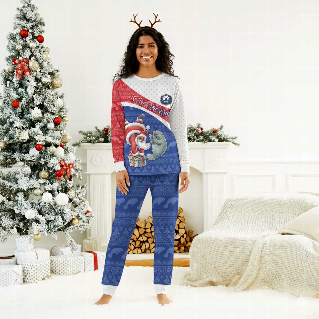 Personalized Cape Verde Christmas Pajama Set Black Santa Clause With The Manatee - African Pride