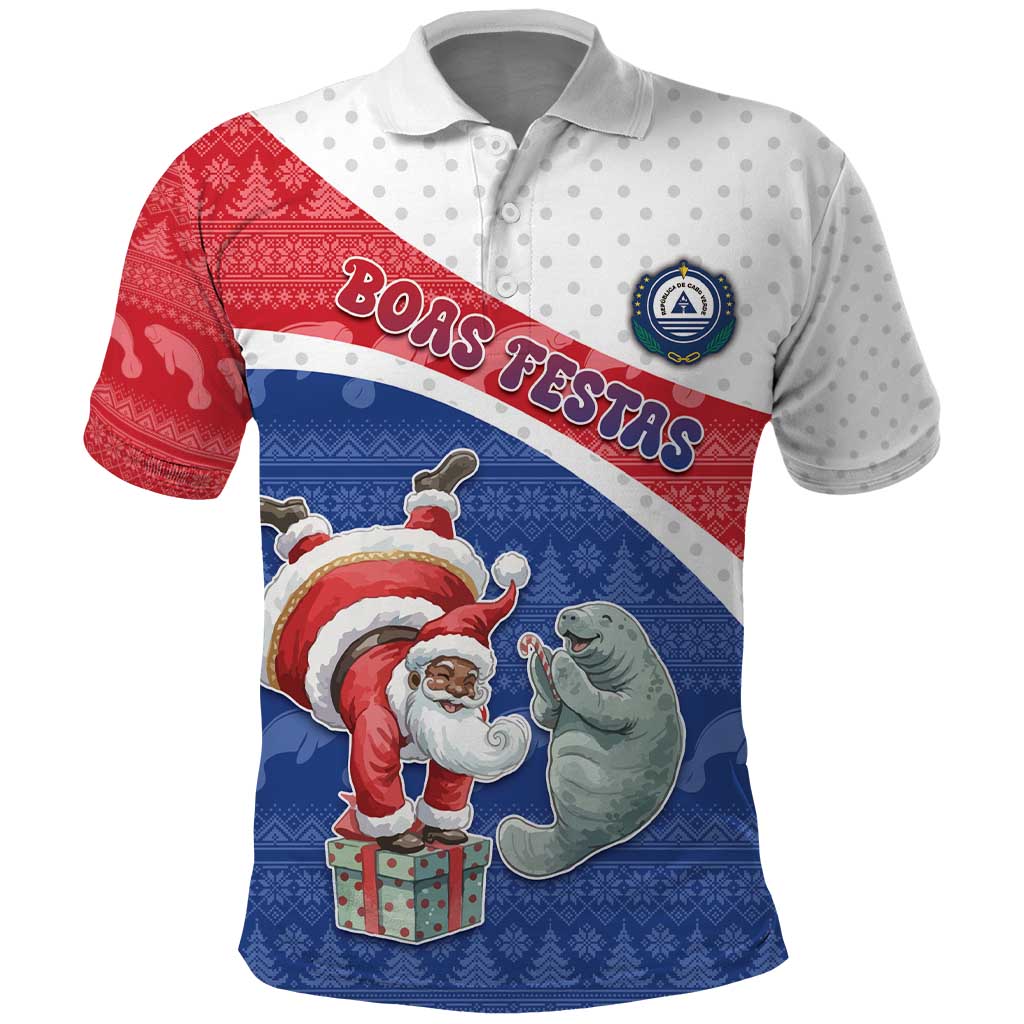 Personalized Cape Verde Christmas Polo Shirt Black Santa Clause With The Manatee - African Pride