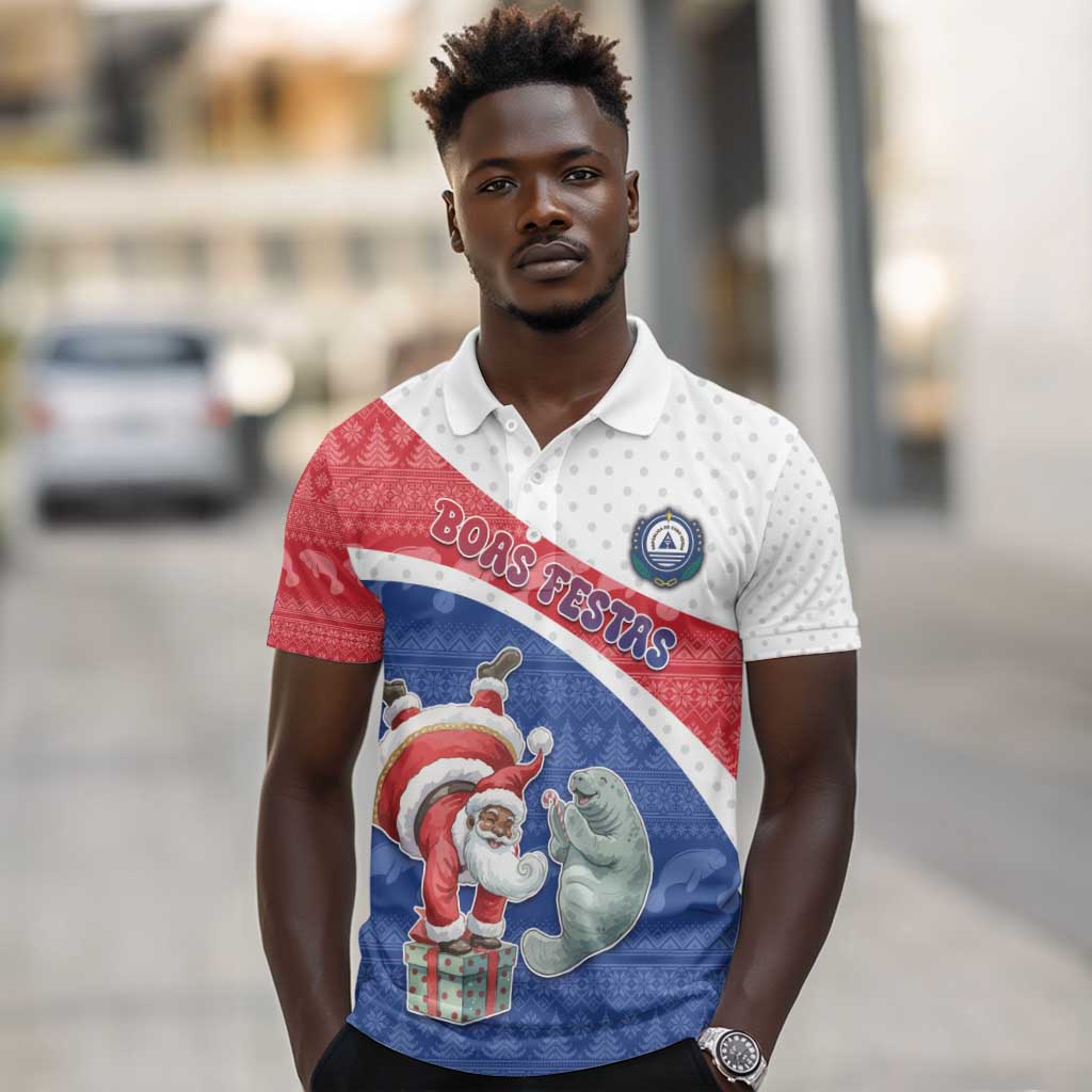 Personalized Cape Verde Christmas Polo Shirt Black Santa Clause With The Manatee - African Pride