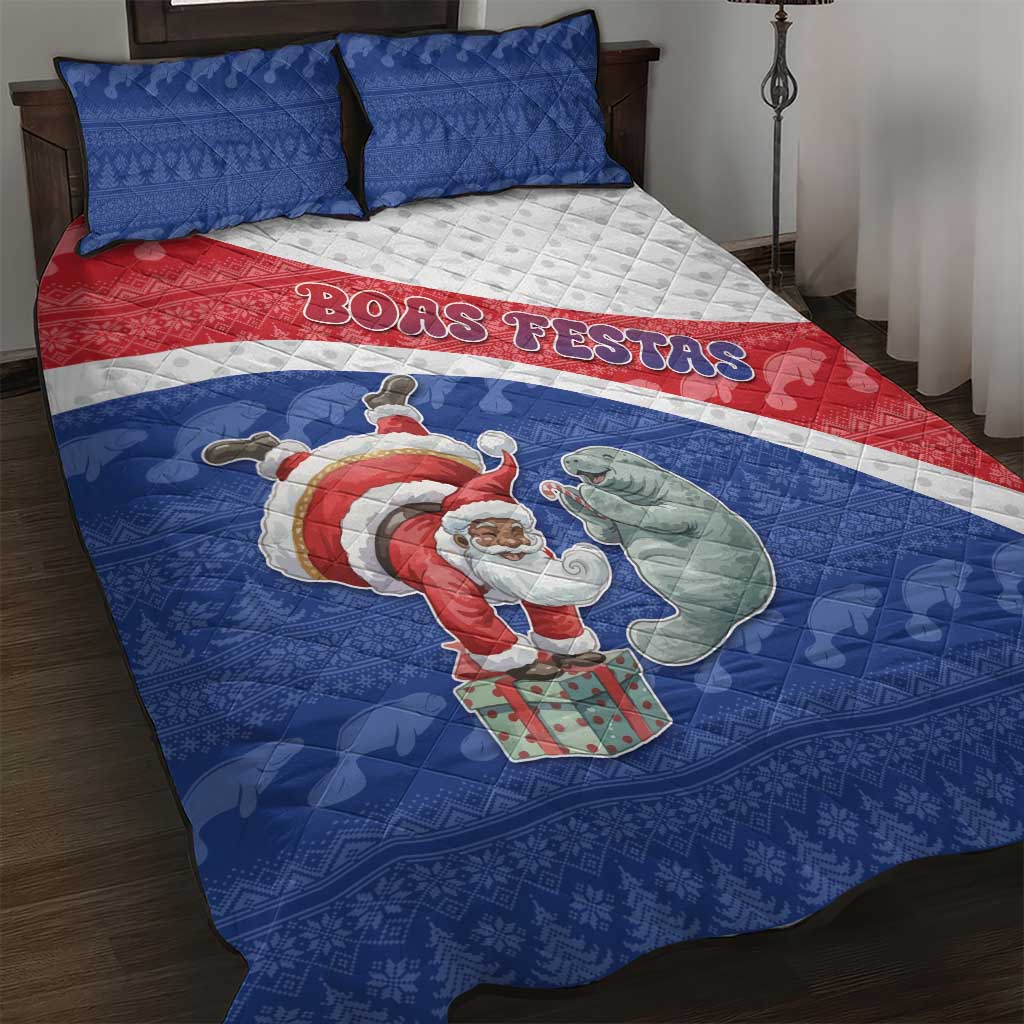 Cape Verde Christmas Quilt Bed Set Black Santa Clause With The Manatee - African Pride
