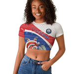 Personalized Cape Verde Christmas Raglan Cropped T shirt Black Santa Clause With The Manatee - African Pride