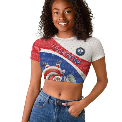 Personalized Cape Verde Christmas Raglan Cropped T shirt Black Santa Clause With The Manatee - African Pride
