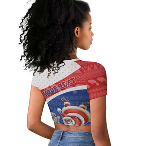 Personalized Cape Verde Christmas Raglan Cropped T shirt Black Santa Clause With The Manatee - African Pride