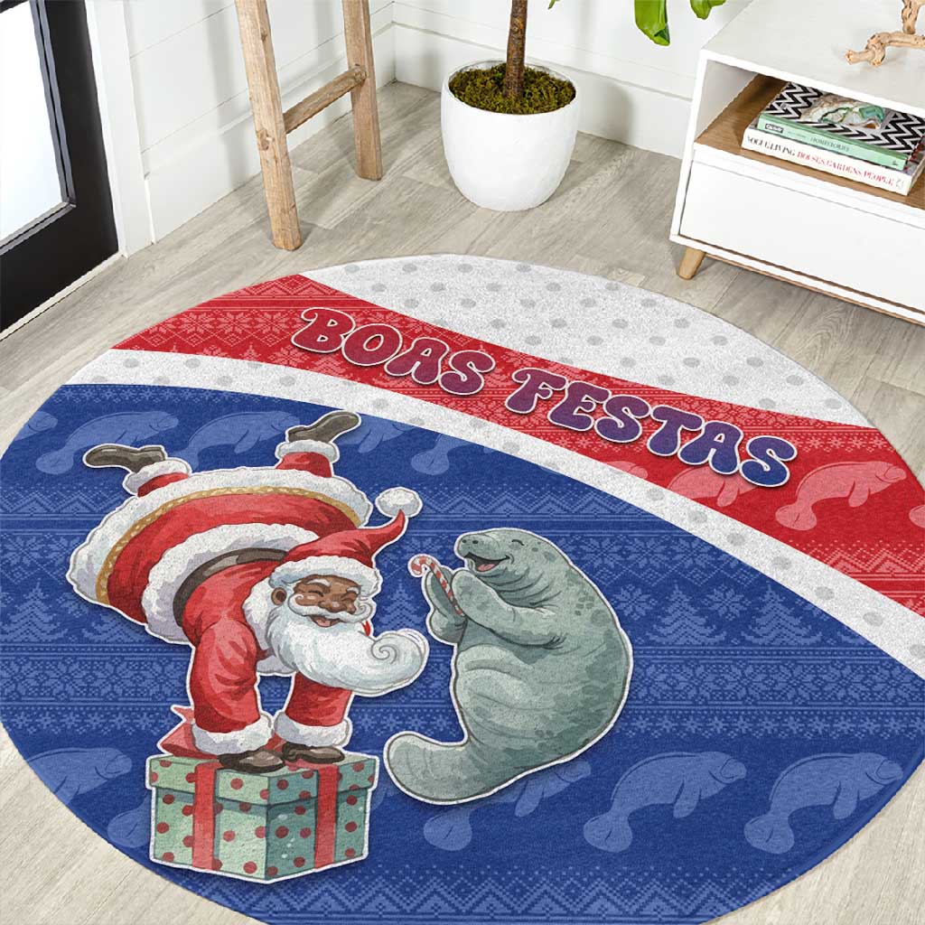 Cape Verde Christmas Round Carpet Black Santa Clause With The Manatee - African Pride