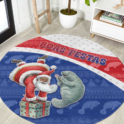 Cape Verde Christmas Round Carpet Black Santa Clause With The Manatee - African Pride